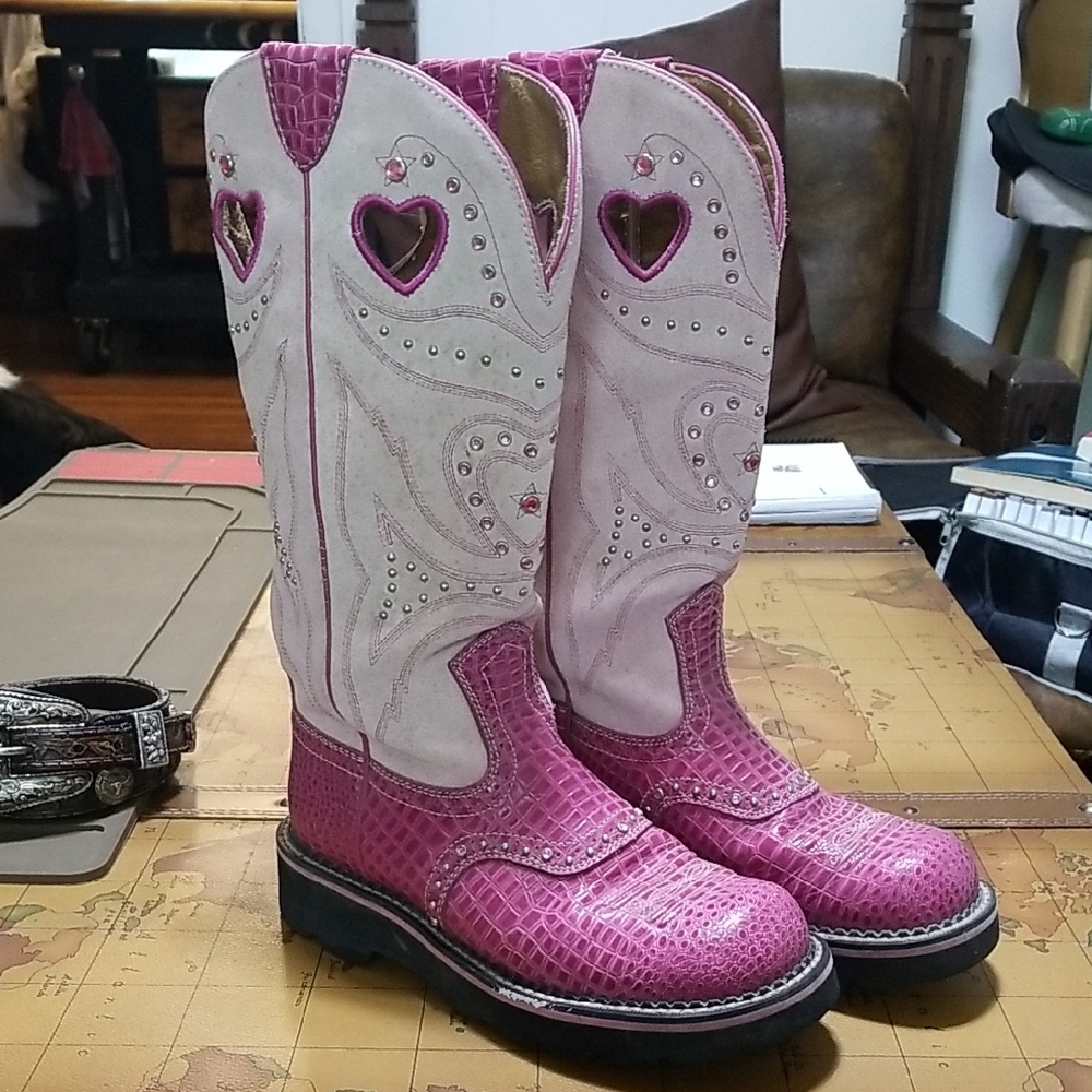 Ariat Pink Crystal Heart Baby Buck Boots